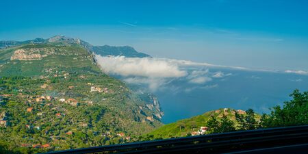 View of Mount Faito, seen from the Mount of Fontanelle, near Sorrento, during a sunny summer dayの写真素材