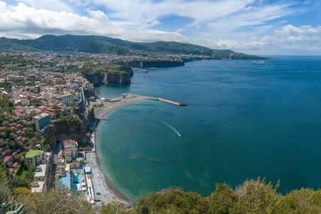 View of the Gulf of Sorrento, seen from the city of Meta, during a sunny summer dayの写真素材