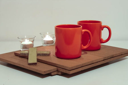 Breakfast with tea and biscuitsの写真素材