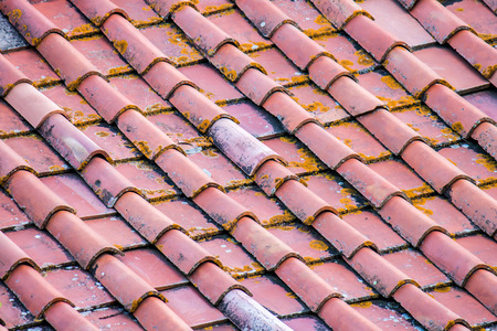 background of an old roof with tilesの写真素材