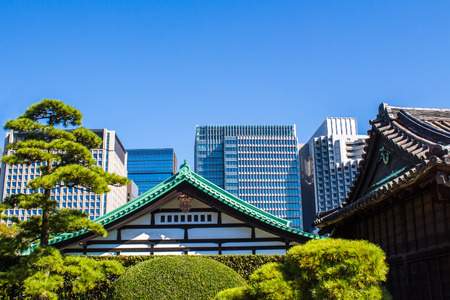 ancient and modern in the Imperial Palace East Gardens, Tokyo, Japanのeditorial素材