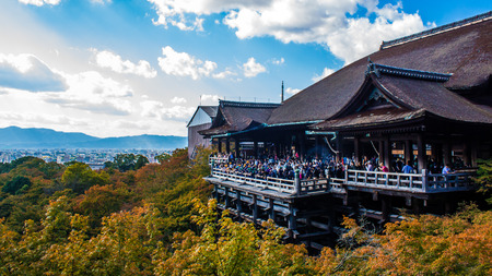 Kyoto, JAPAN - OCTOBER 14, 2015 : Panoramic view of kiyomizudera temple with kyoto in the Background, Japanのeditorial素材