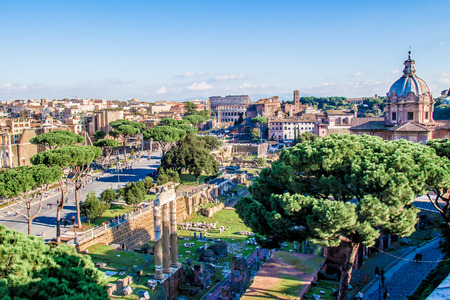 panoramic cityscape of Rome with the Colosseum, Italyの写真素材