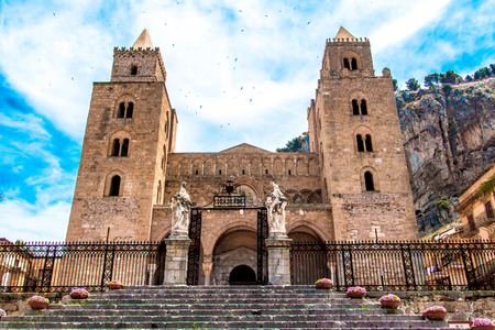 The Cathedral-Basilica of Cefalu, a Roman Catholic church in Cefalu, Sicily, Italy.の写真素材