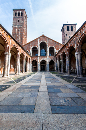 The Basilica of Sant'Ambrogio, one of the most ancient churches in Milan, Italyのeditorial素材