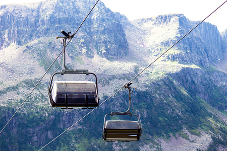 chair lift that goes in the Italian Alpsの写真素材