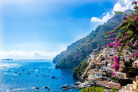 Panoramic view of Positano, famous village in the Amalfi Coast, Italy