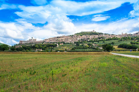 Panorama of Assisi, known for being the city where St. Francis, patron saint of Italy, was born.の写真素材