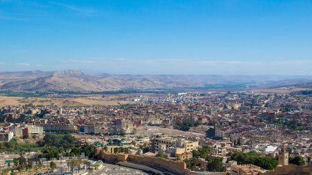 Cityscape of Fes, a city in northern inland Morocco, Africaの写真素材