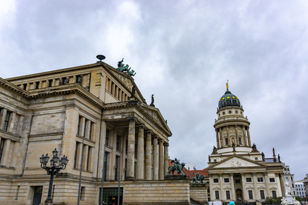 Gendarmenmarkt square with Berlin Concert Hall and French Cathedral in a rainy day, Berlin, Germanyのeditorial素材