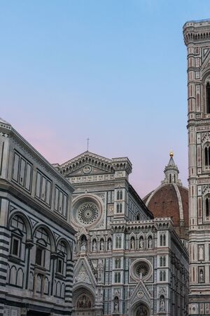 Details of Cathedral of Saint Mary of the Flower, called Cattedrale di Santa Maria del Fiore in Florence Tuscany. Also known Cathedral of Florence or Duomo Di Firenze.の写真素材