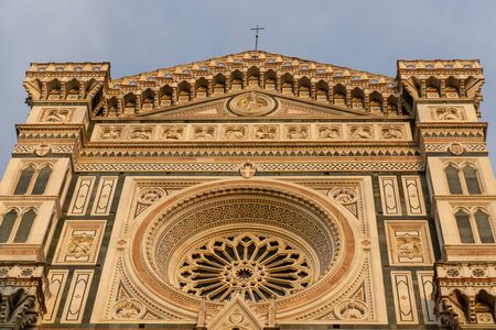 Details of Cathedral of Saint Mary of the Flower, called Cattedrale di Santa Maria del Fiore in Florence Tuscany. Also known Cathedral of Florence or Duomo Di Firenze.の写真素材