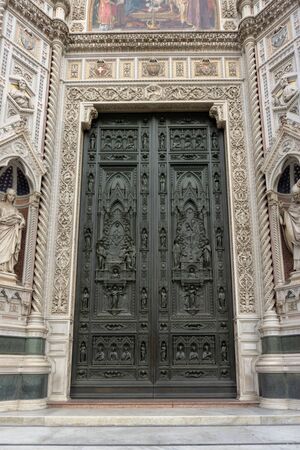 Details of Cathedral of Saint Mary of the Flower, called Cattedrale di Santa Maria del Fiore in Florence Tuscany. Also known Cathedral of Florence or Duomo Di Firenze.の写真素材