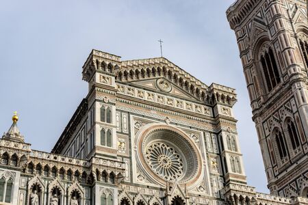 Details of Cathedral of Saint Mary of the Flower, called Cattedrale di Santa Maria del Fiore in Florence Tuscany. Also known Cathedral of Florence or Duomo Di Firenze.の写真素材