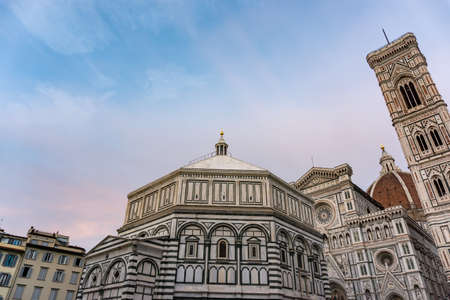 Details of Cathedral of Saint Mary of the Flower, called Cattedrale di Santa Maria del Fiore in Florence Tuscany. Also known Cathedral of Florence or Duomo Di Firenze.の写真素材
