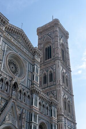 Details of Cathedral of Saint Mary of the Flower, called Cattedrale di Santa Maria del Fiore in Florence Tuscany. Also known Cathedral of Florence or Duomo Di Firenze.の写真素材