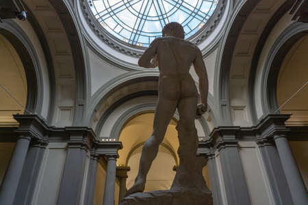 Florence, Italy - March 3, 2019: Renaissance sculpture of David by Michelangelo in Academy of fine arts of Florence (Accademia di Belle Arti di Firenze)のeditorial素材