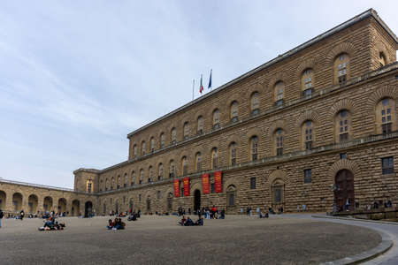 Florence, Italy - March 2, 2019: Pitti Palace (Palazzo Pitti) - monumental XV century Renaissance building in Piazza Pitti.のeditorial素材