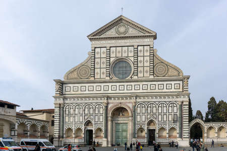 Florence, Italy - March 2, 2019: Italian monument Santa Maria Novella church. Renaissance and gothic architecture tourist attraction near train station.のeditorial素材