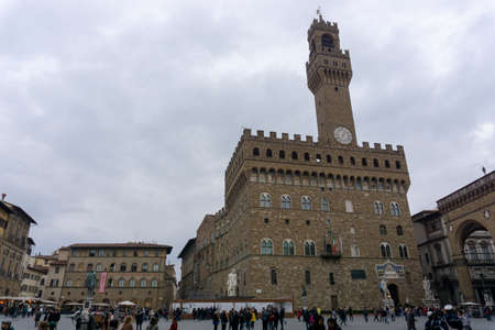 Florence, Italy - March 1, 2019: Palazzo Vecchio and town hall building in Signoria Square in Florence, Tuscany, Italyのeditorial素材