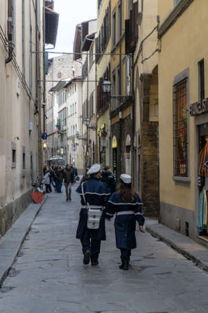 Florence, Italy - March 1, 2019: A police officer walking on the streetのeditorial素材