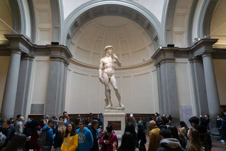 Florence, Italy - March 3, 2019: Renaissance sculpture of David by Michelangelo in Academy of fine arts of Florence (Accademia di Belle Arti di Firenze)のeditorial素材