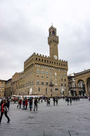 Florence, Italy - March 1, 2019: Palazzo Vecchio and town hall building in Signoria Square in Florence, Tuscany, Italyのeditorial素材
