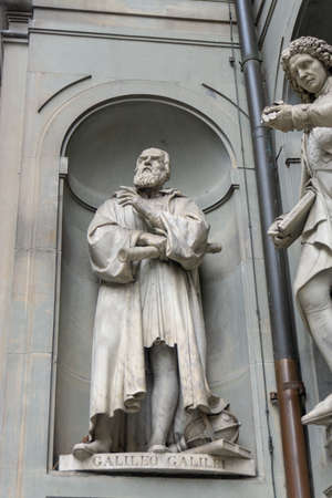 Florence, Italy - March 1, 2019: Galileo Galilei Statue outside the Uffizi Gallery in Florenceのeditorial素材