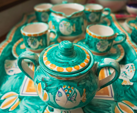 Italian pottery. Green ceramic.の写真素材