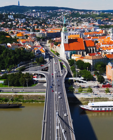 Bratislava New Bridge, city view from UFO observation deckのeditorial素材