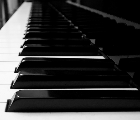 piano keyboard black and white keys frets reflectedの写真素材