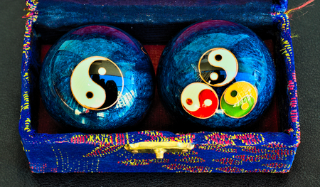 chinese blue metal shiny zen ballsの写真素材