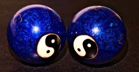 chinese blue metal shiny zen ballsの写真素材