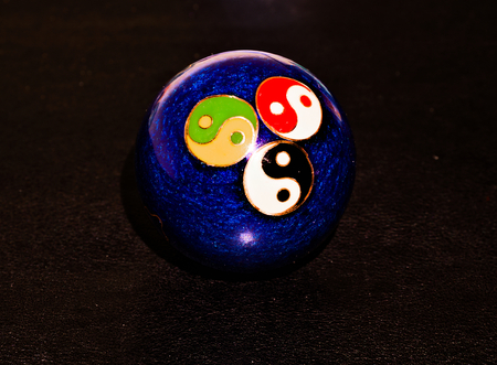 blue metal chinese zen balls yin yangの写真素材