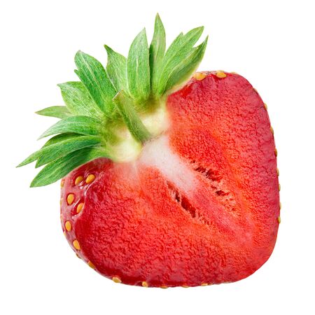 Strawberry half. Strawberry isolated. Cut strawberry on white background.の写真素材