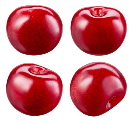 Cherry isolate. Cherries on white. Sour cherry. Set.の写真素材