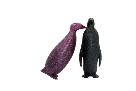 two penguins are kissing in a valentineの写真素材