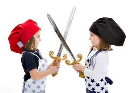 twins cook in a restaurant competitionの写真素材