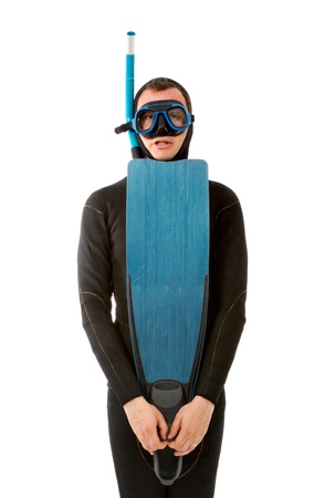 portrait of a diver in white background  の写真素材