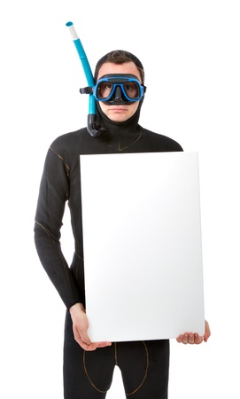diver with a blank boardの写真素材