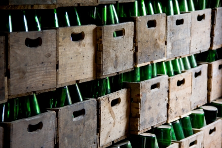 cider bottles in wooden boxesの写真素材
