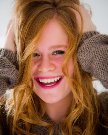 portrait of a young redhead girlの写真素材