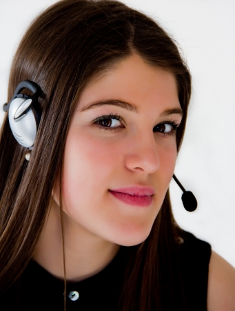 Call center operator business with brown hairの写真素材
