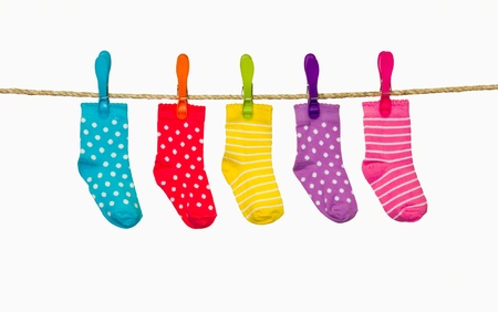 clothesline with baby socksの写真素材