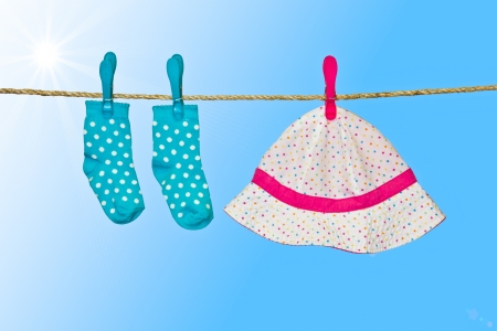 clothesline with socks and hatの写真素材