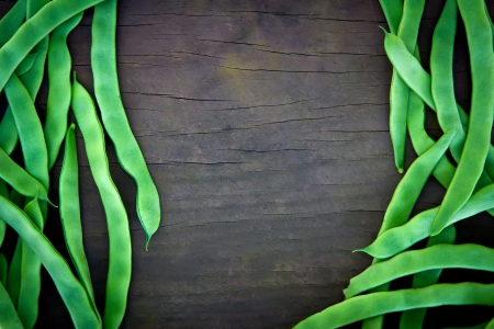 pod beans and wood backgroundの写真素材