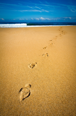 some footprints in the sand of a beachの写真素材