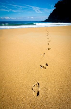 some footprints in the sand of a beachの写真素材