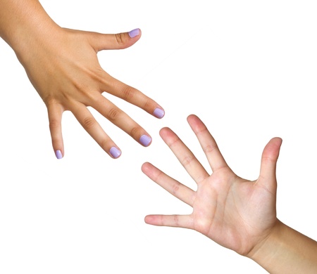 two woman hands isolated on whiteの写真素材