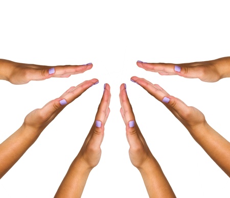 several hands isolated on whiteの写真素材